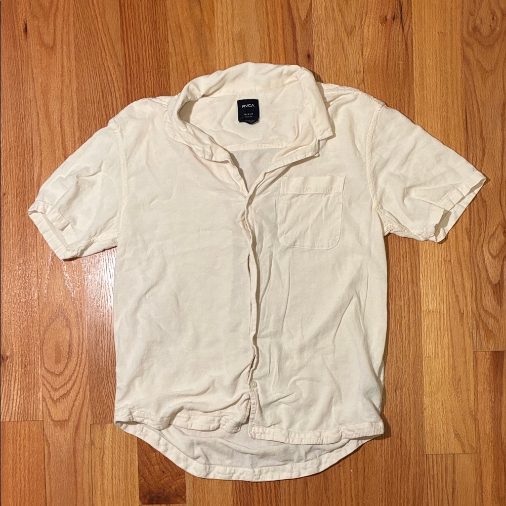 RVCA Men's Casual Cream Button Down Shirt